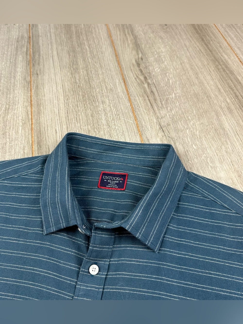 UNTUCKit Flannel Palmer Shirt Mens XXL Slim Fit Horizontal Stripes Blue